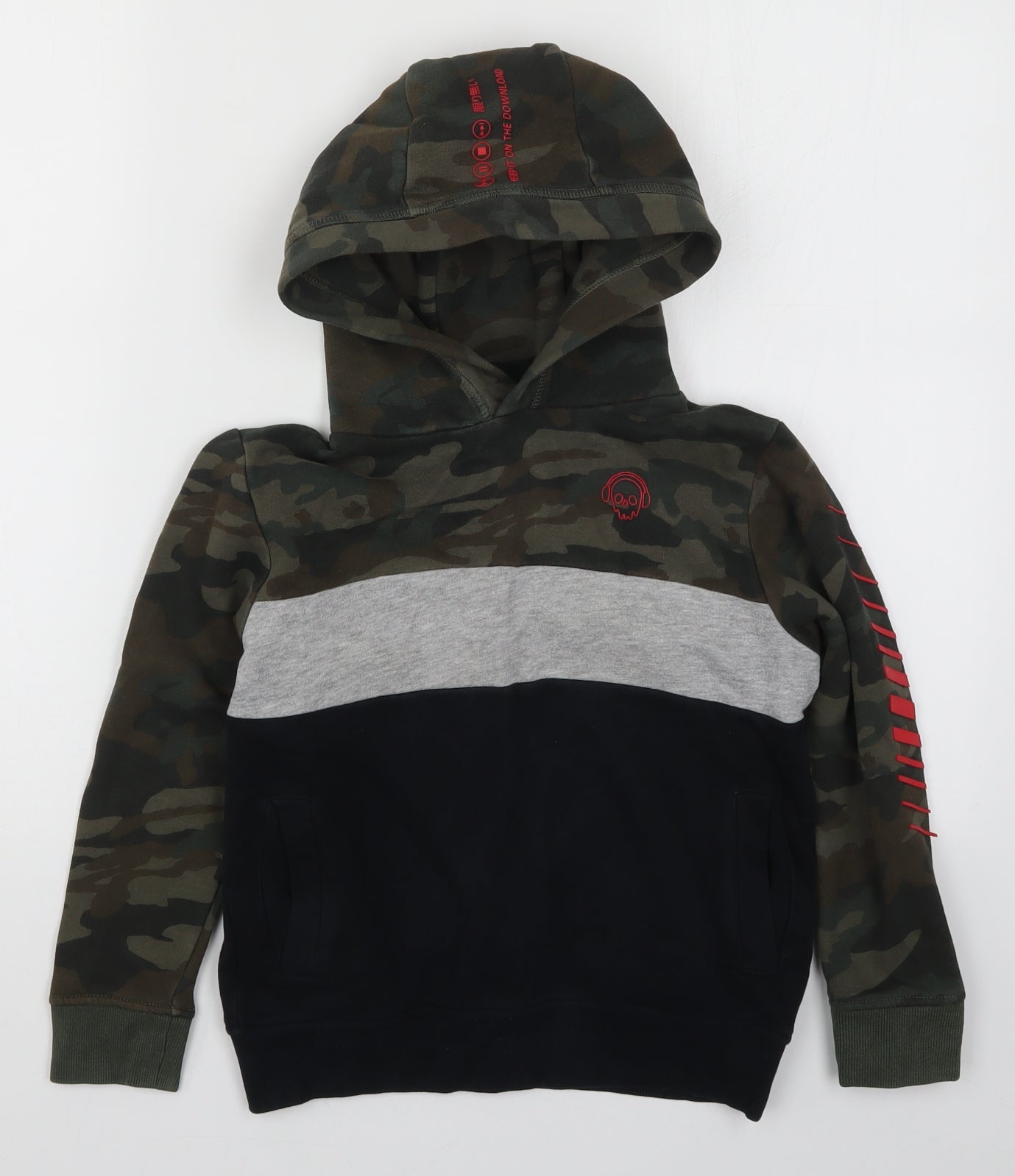 NEXT Boys Green Camouflage  Pullover Hoodie Size 7 Years  - Grey and Black