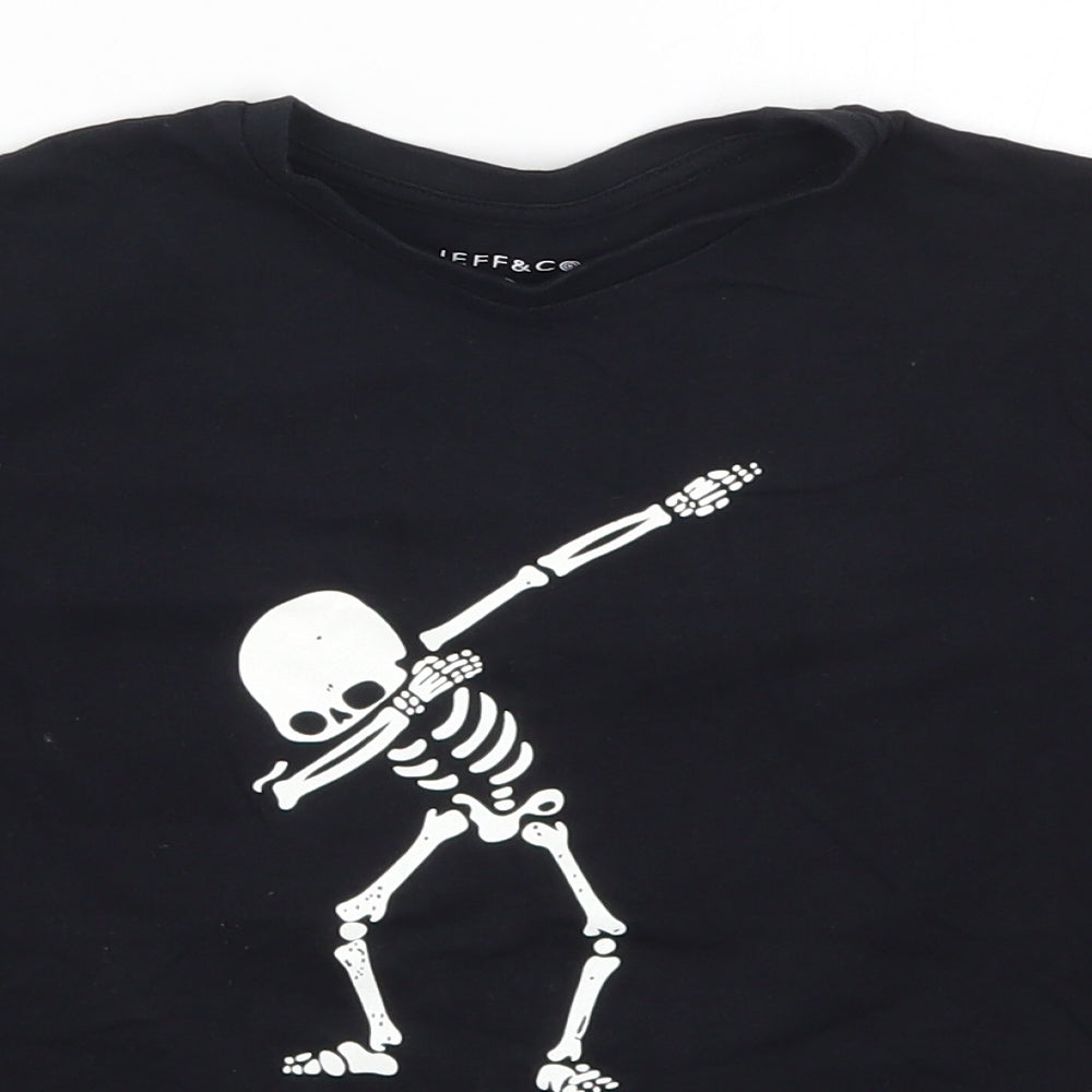 Jeff & Co Boys Black   Basic T-Shirt Size 7-8 Years  - Skeleton Dabbing