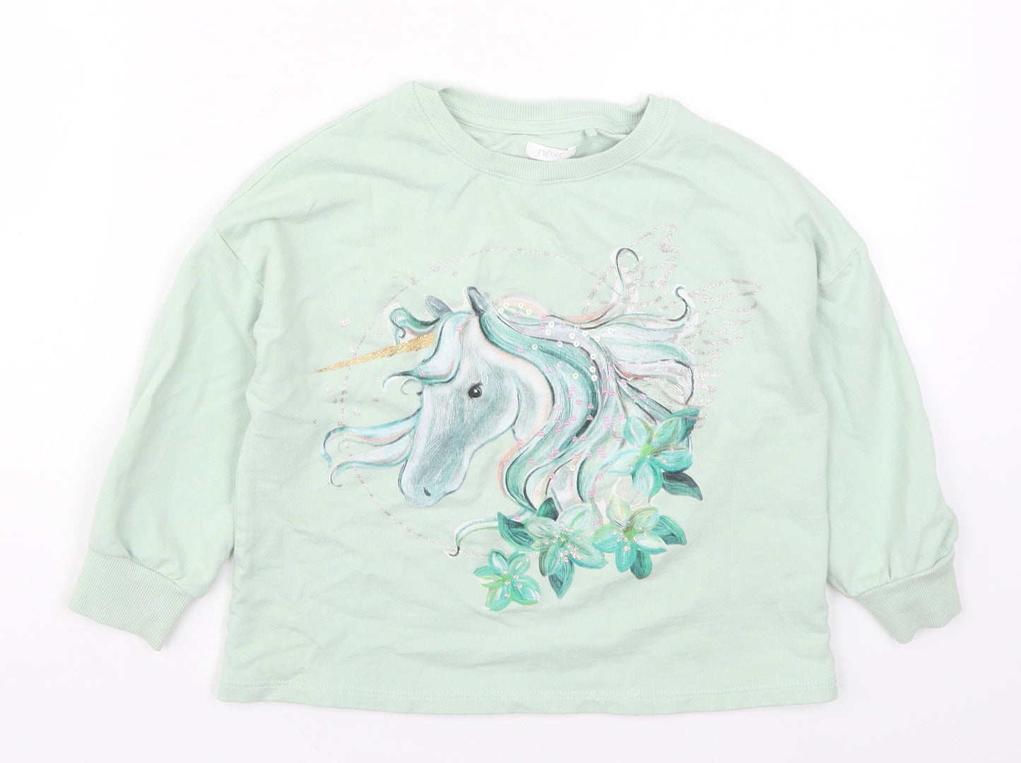 NEXT Girls Green   Pullover Sweatshirt Size 5 Years  - Unicorn