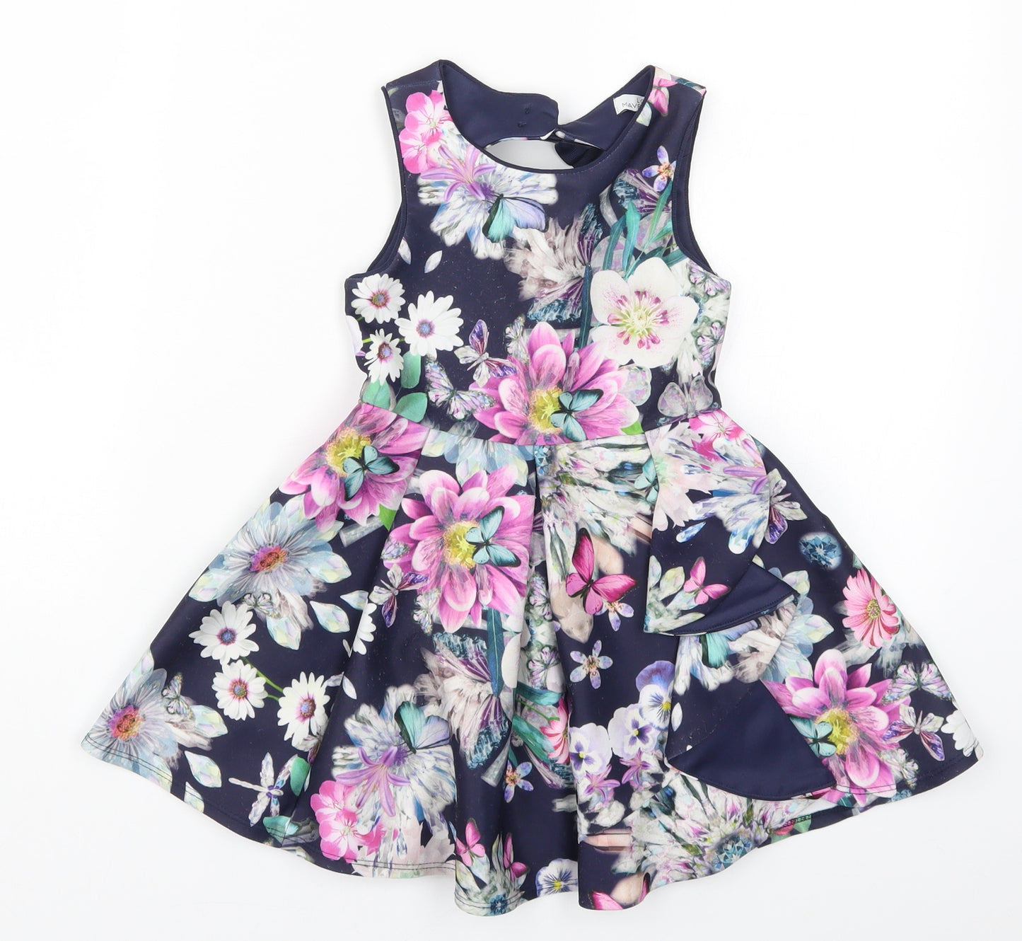 Lola Maverick Girls Blue Floral  Skater Dress  Size 4 Years