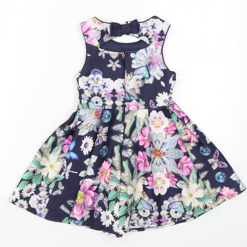 Lola Maverick Girls Blue Floral  Skater Dress  Size 4 Years