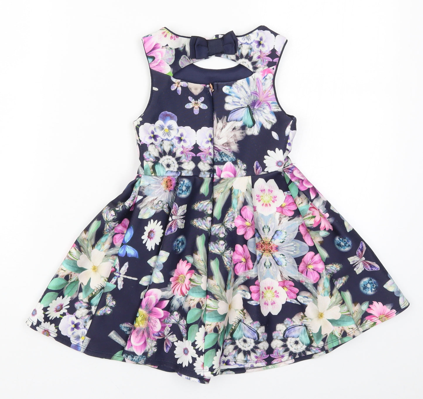 Lola Maverick Girls Blue Floral  Skater Dress  Size 4 Years