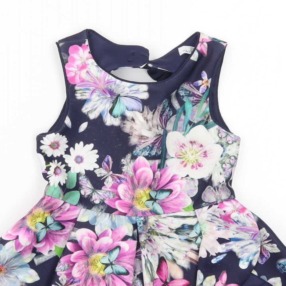Lola Maverick Girls Blue Floral  Skater Dress  Size 4 Years