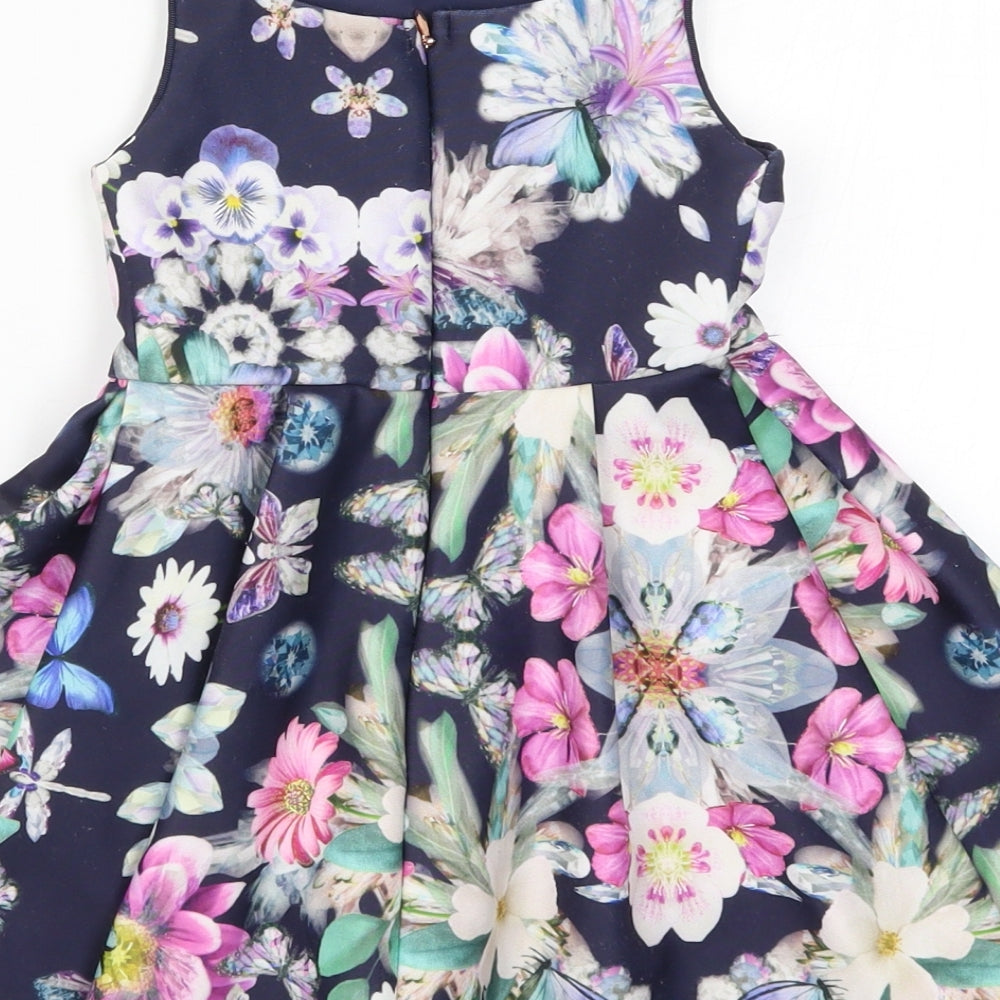 Lola Maverick Girls Blue Floral  Skater Dress  Size 4 Years