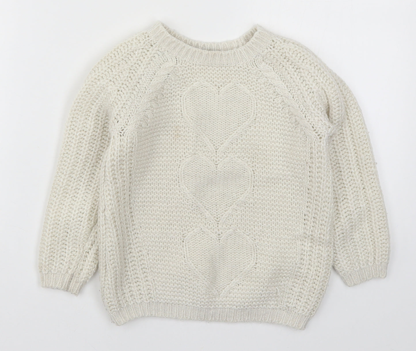 George Girls White  Knit Pullover Jumper Size 4-5 Years