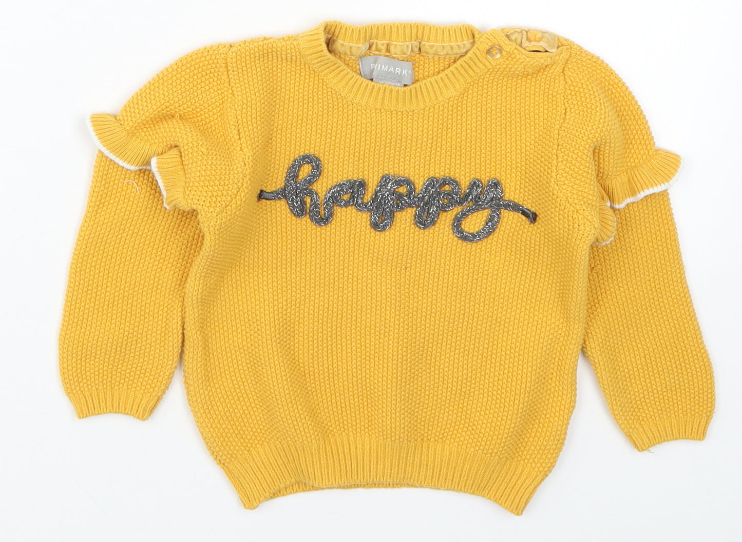 Primark Girls Yellow  Knit Pullover Jumper Size 12-18 Months  - Happy