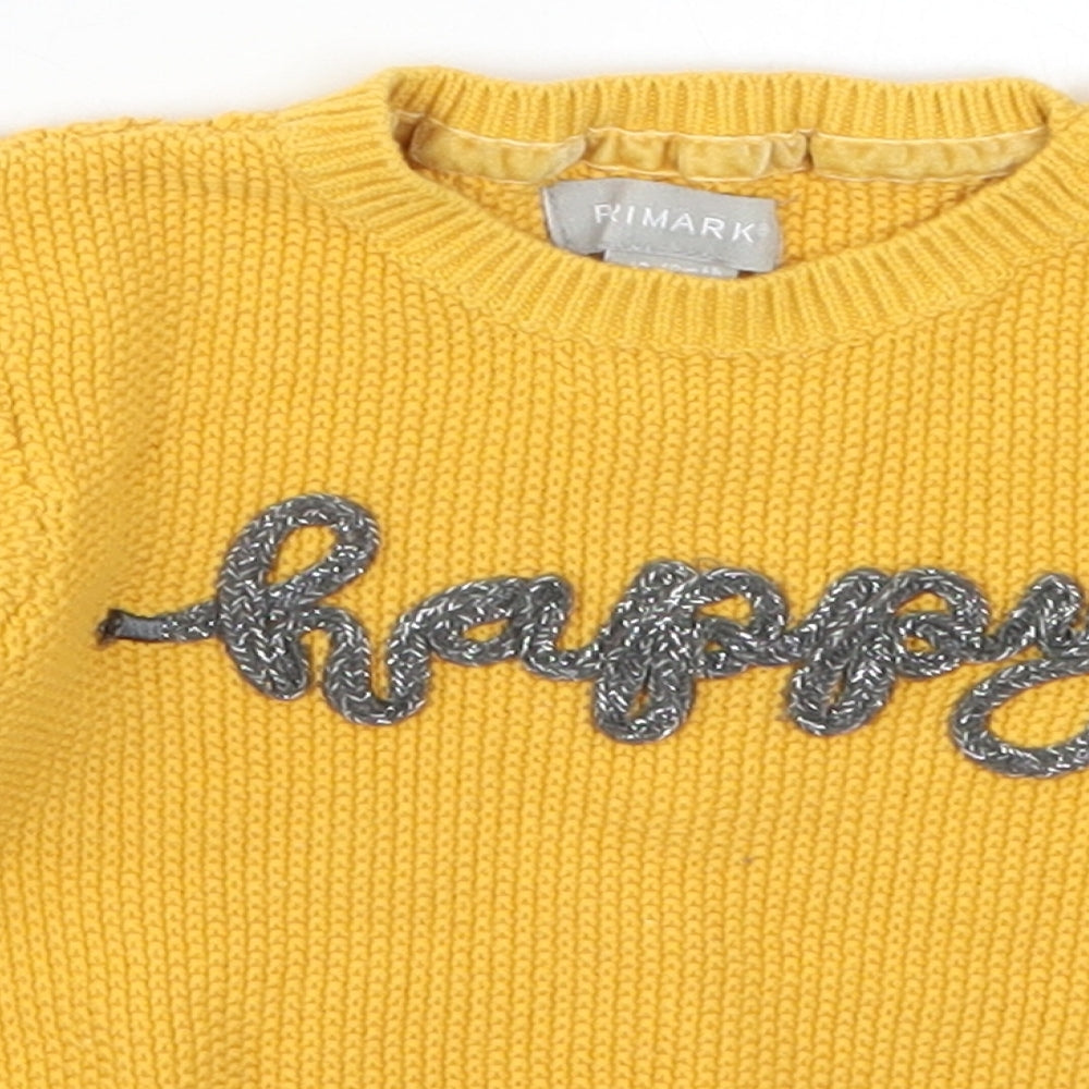 Primark Girls Yellow  Knit Pullover Jumper Size 12-18 Months  - Happy