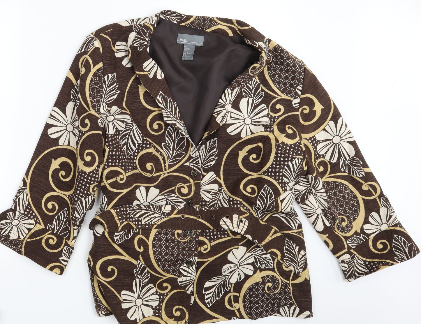 Trenz Womens Brown Floral Rayon Basic Button-Up One Size