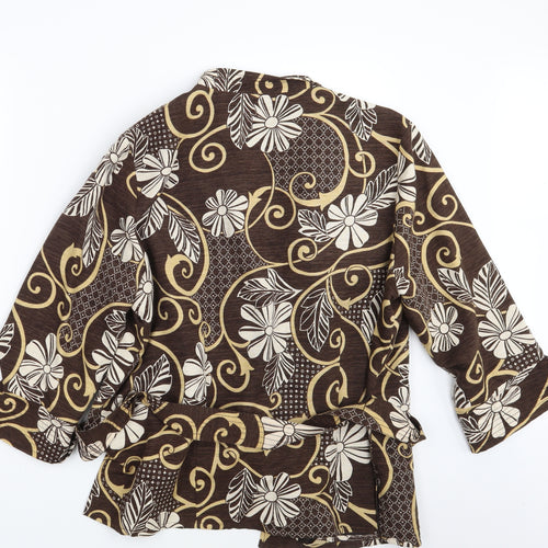 Trenz Womens Brown Floral Rayon Basic Button-Up One Size
