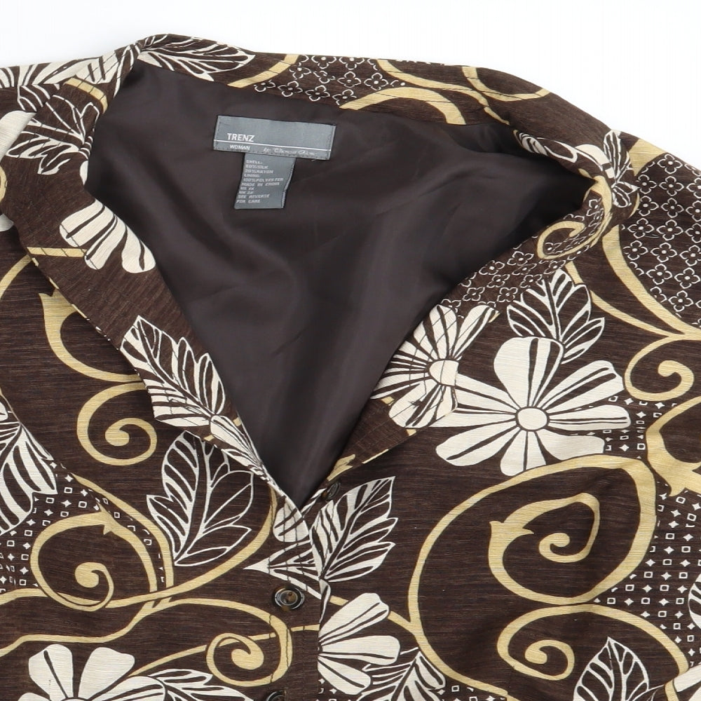 Trenz Womens Brown Floral Rayon Basic Button-Up One Size