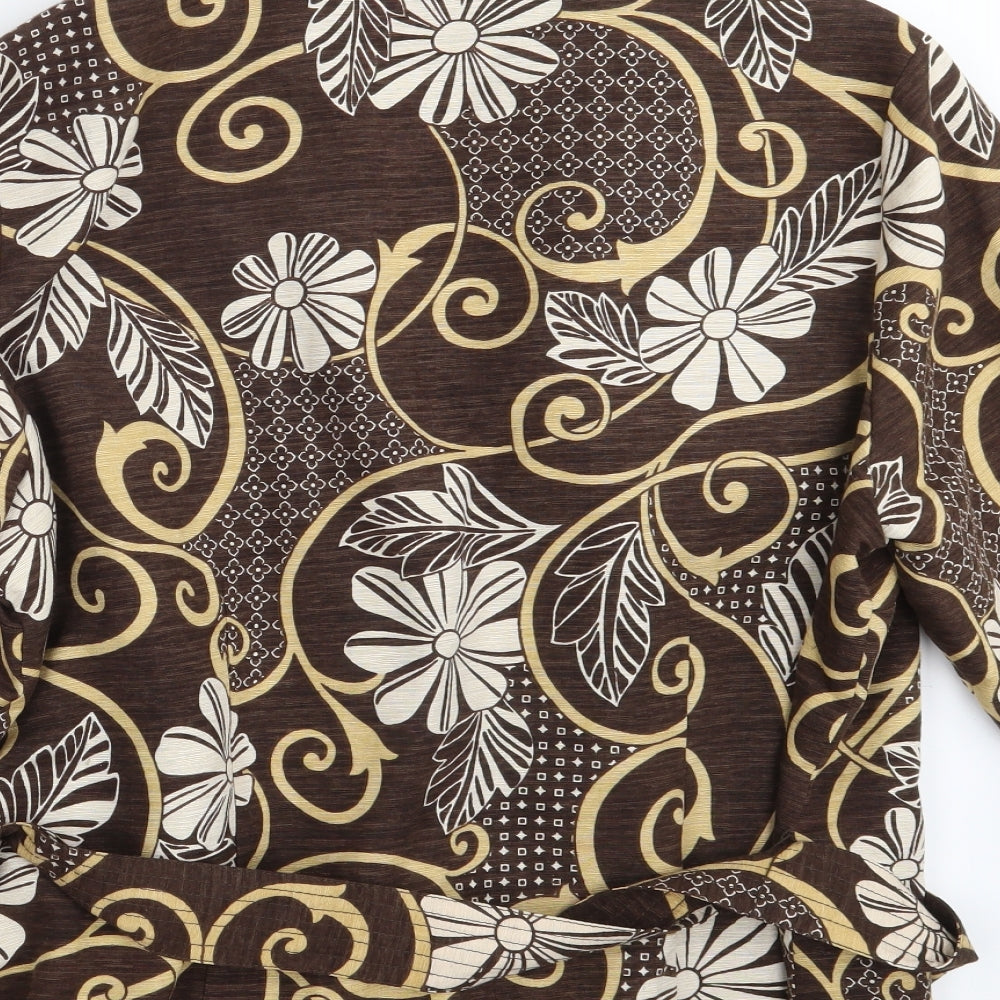 Trenz Womens Brown Floral Rayon Basic Button-Up One Size