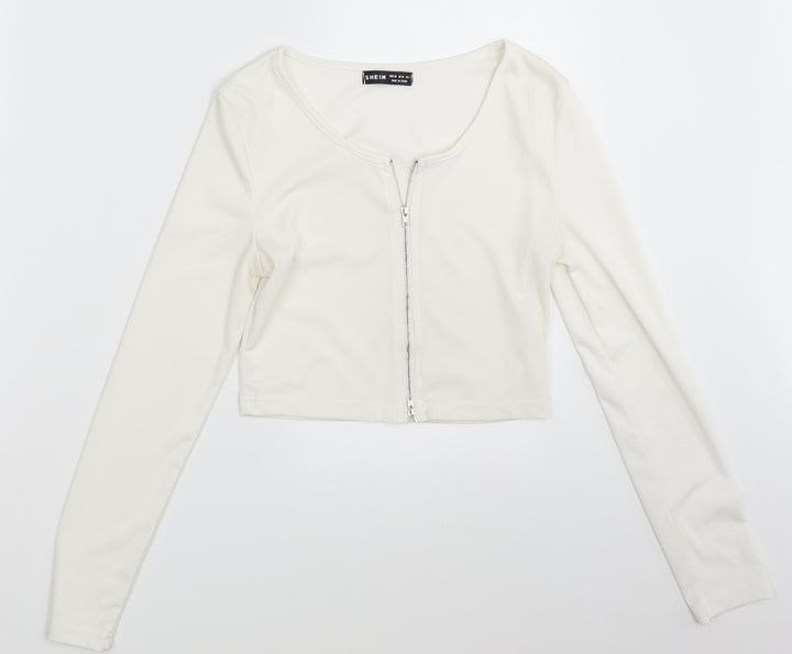 SheIn Womens Ivory Full Zip Sweatshirt Size XS