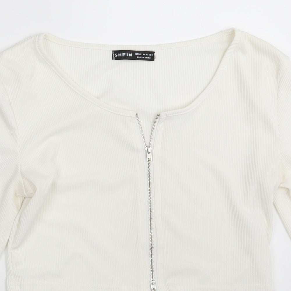 SheIn Womens Ivory   Full Zip Sweatshirt Size XS