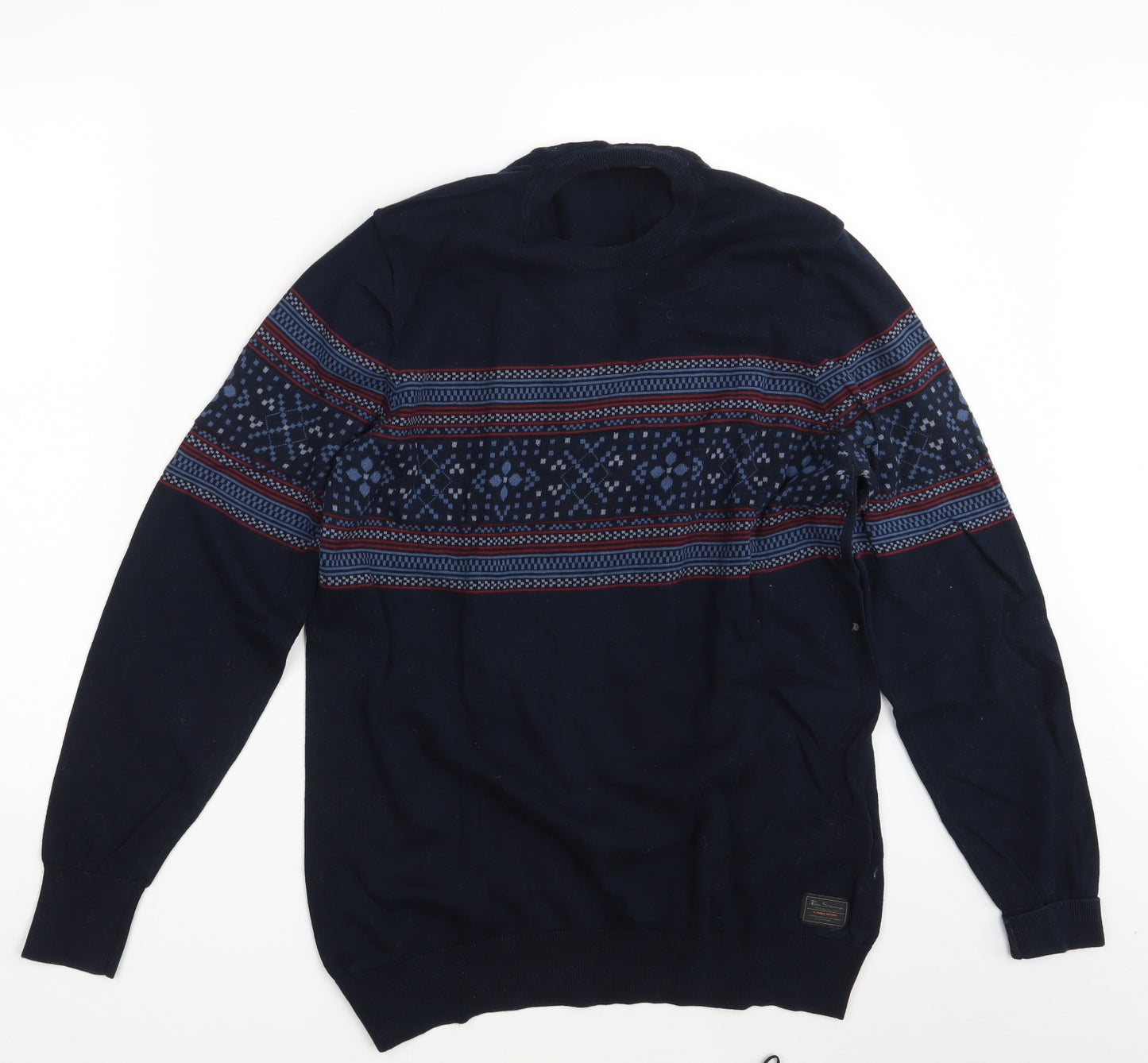 Ben Sherman Mens Blue Geometric  Pullover Sweatshirt Size L