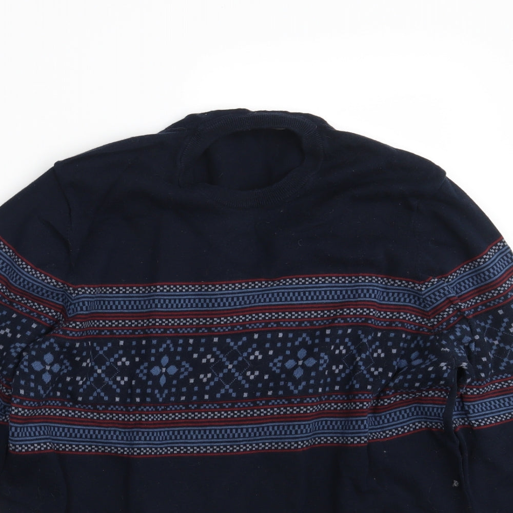 Ben Sherman Mens Blue Geometric  Pullover Sweatshirt Size L