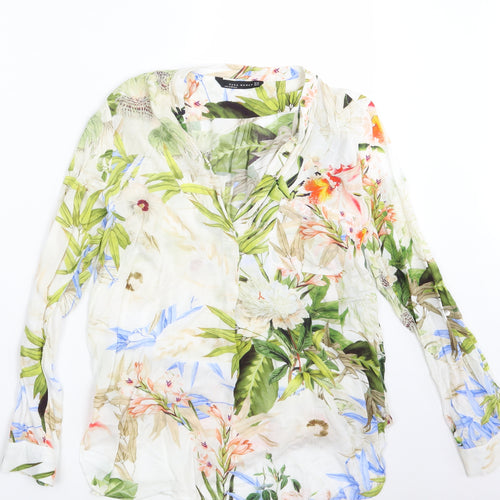Zara Womens Ivory Floral  Basic Blouse Size XS