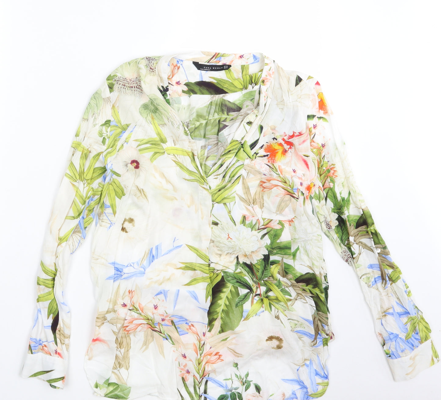 Zara Womens Ivory Floral  Basic Blouse Size XS