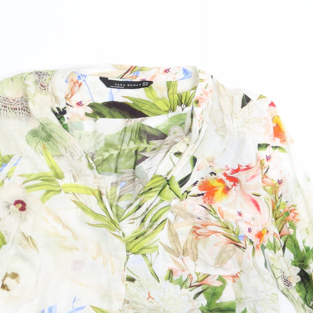 Zara Womens Ivory Floral  Basic Blouse Size XS