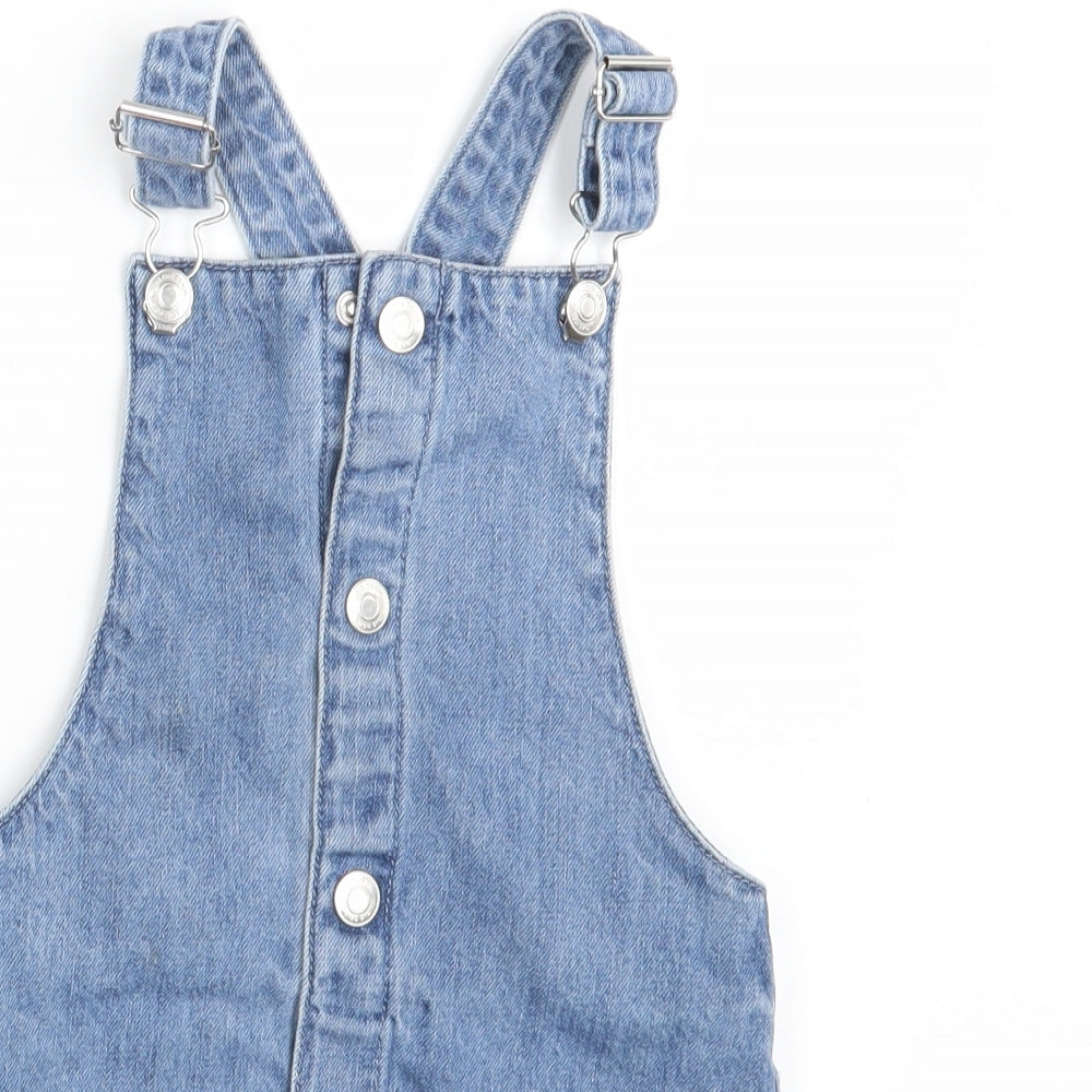F&F Girls Blue  Denim Pinafore/Dungaree Dress  Size 3-4 Years