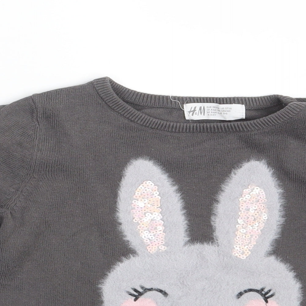 H&M Girls Grey   Pullover Jumper Size 5-6 Years