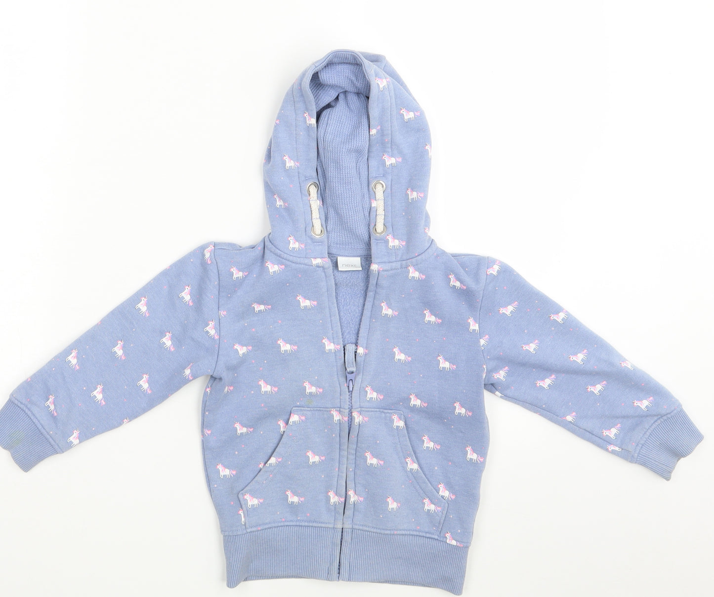 NEXT Girls Blue Animal Print  Full Zip Hoodie Size 3-4 Years  - Unicorn