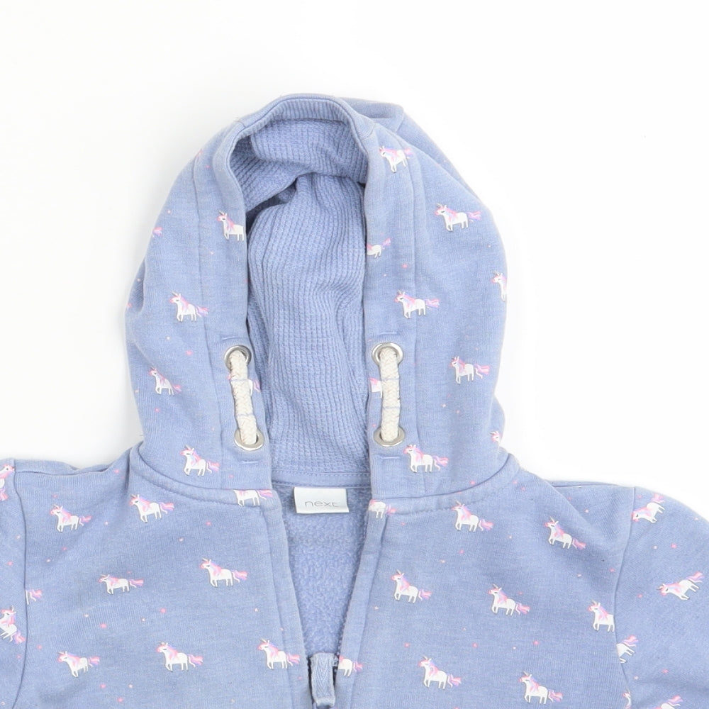 NEXT Girls Blue Animal Print  Full Zip Hoodie Size 3-4 Years  - Unicorn