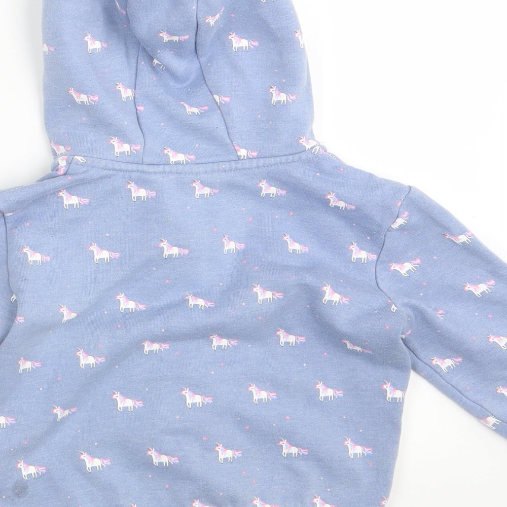 NEXT Girls Blue Animal Print  Full Zip Hoodie Size 3-4 Years  - Unicorn