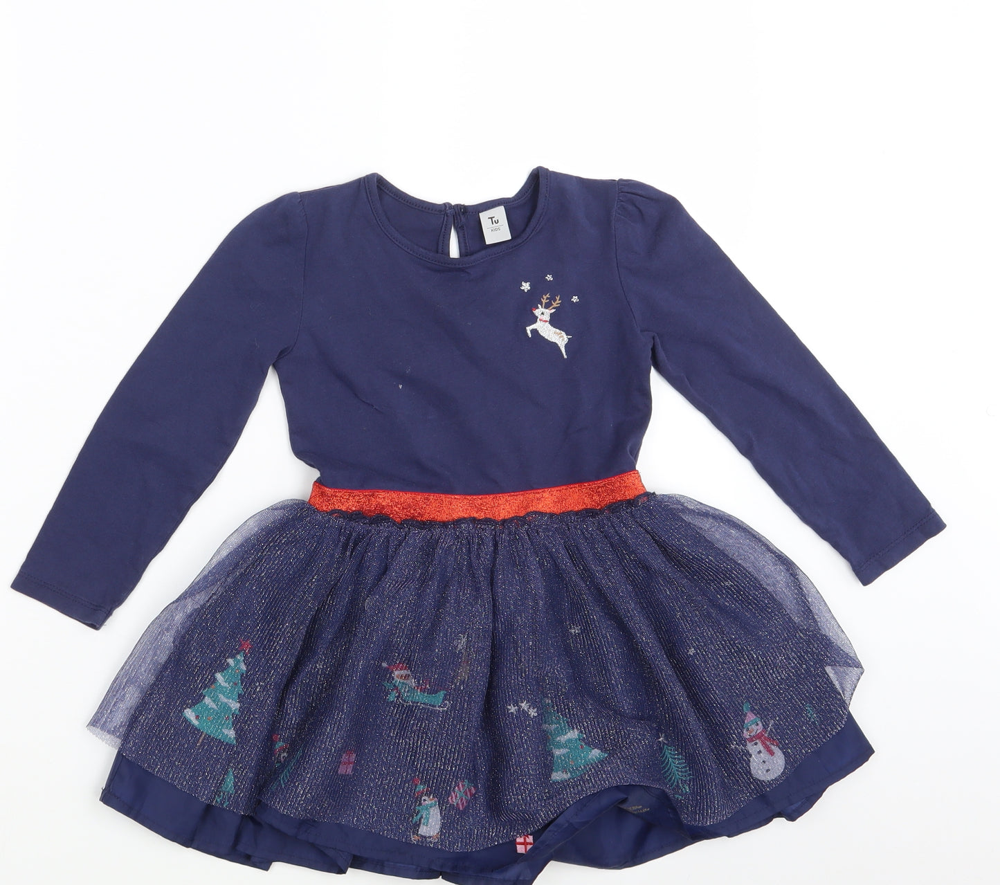 TU Girls Blue Animal Print  A-Line  Size 3-4 Years