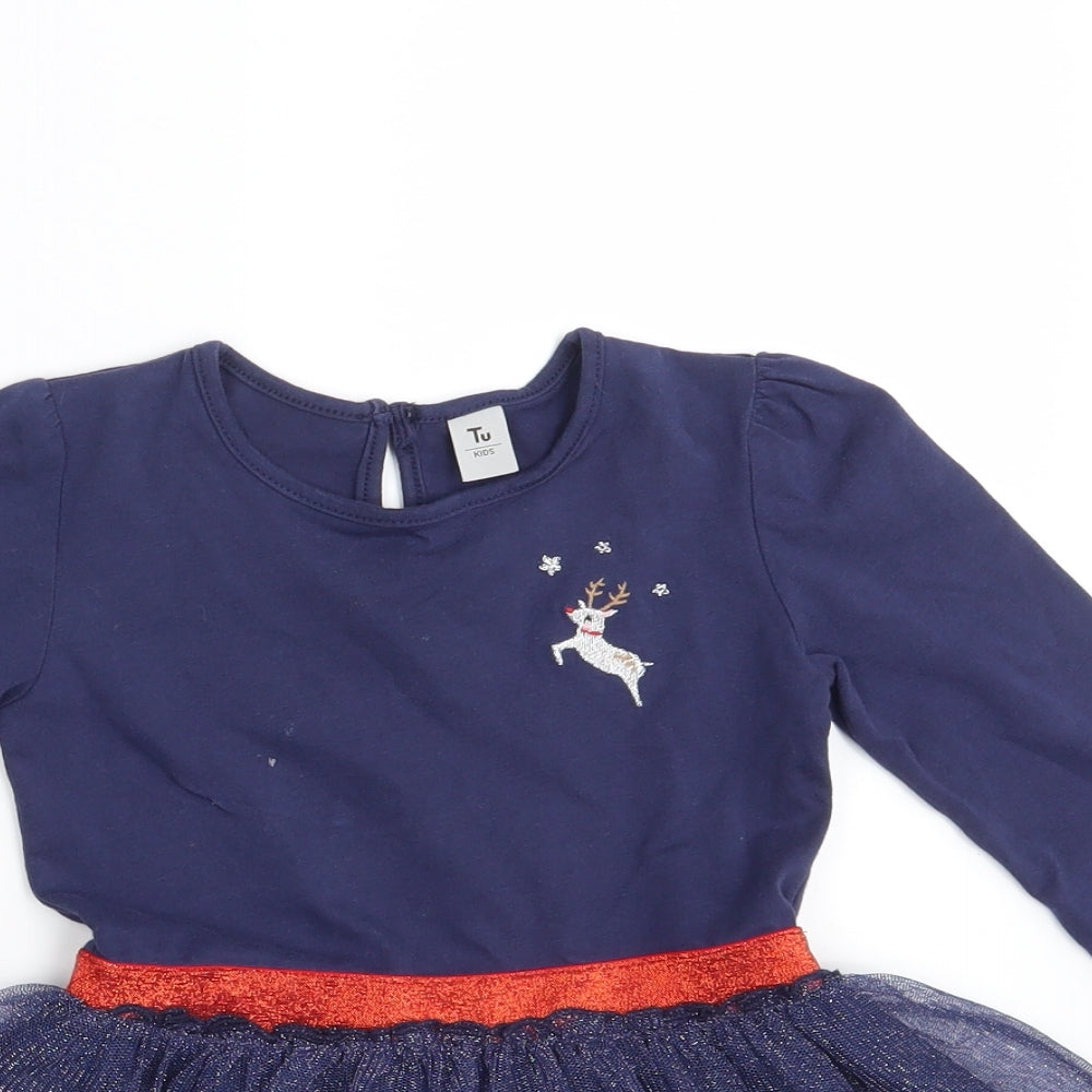 TU Girls Blue Animal Print  A-Line  Size 3-4 Years