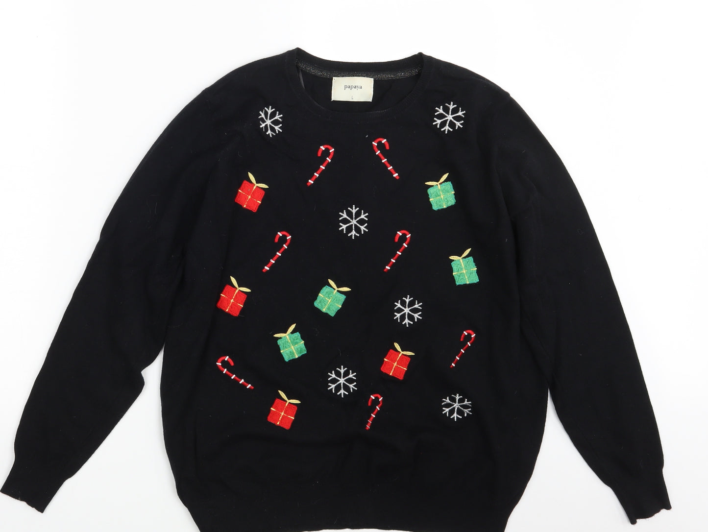 Papaya Womens Black   Pullover Jumper Size L  - Seasonal Christmas Festive Holiday