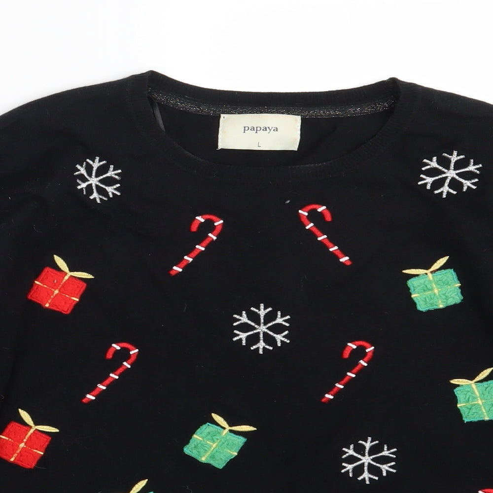 Papaya Womens Black   Pullover Jumper Size L  - Seasonal Christmas Festive Holiday