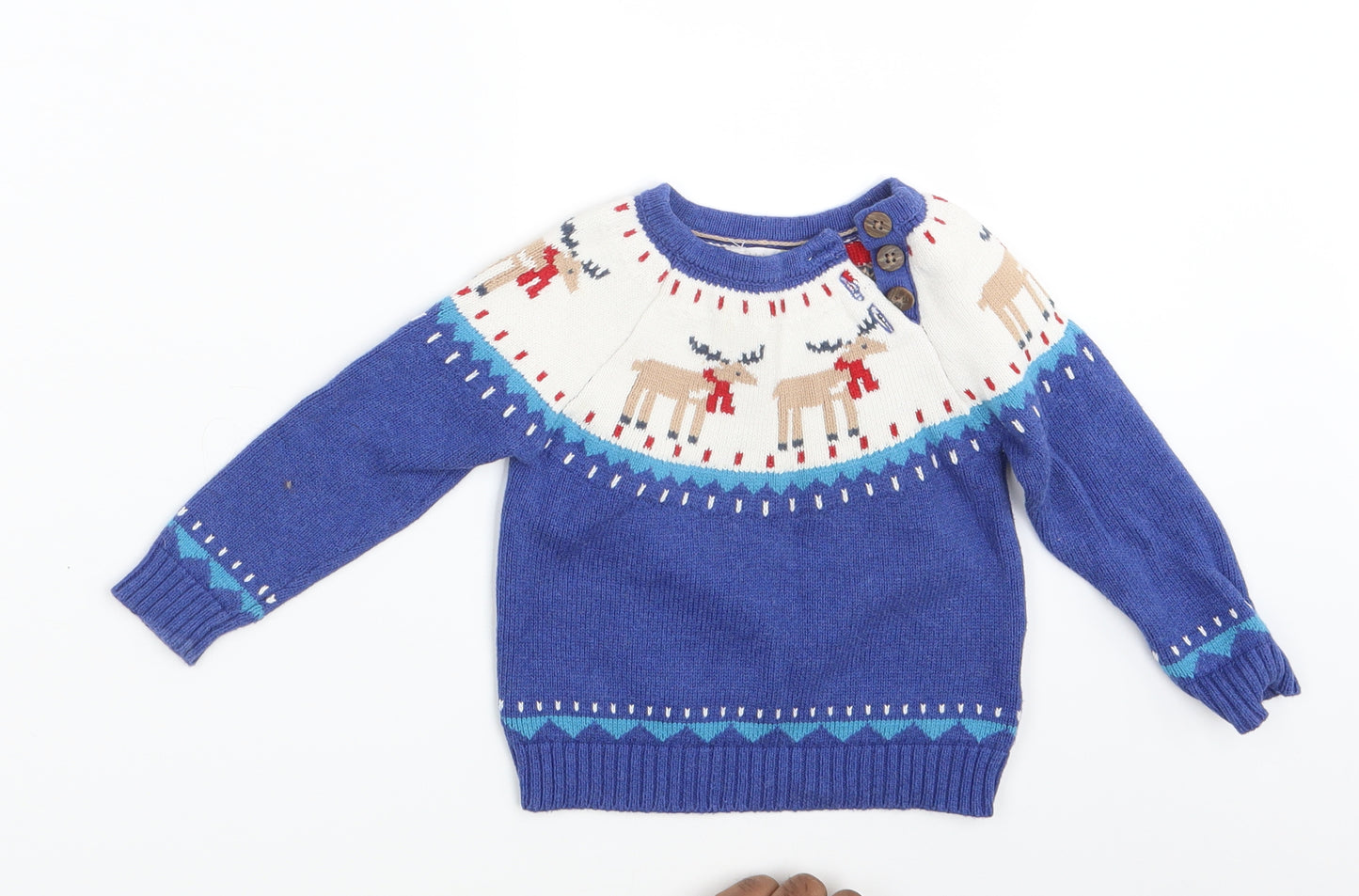 John Lewis Baby Blue Fair Isle  Pullover Jumper Size 12-18 Months  - Seasonal Christmas Festive Holiday