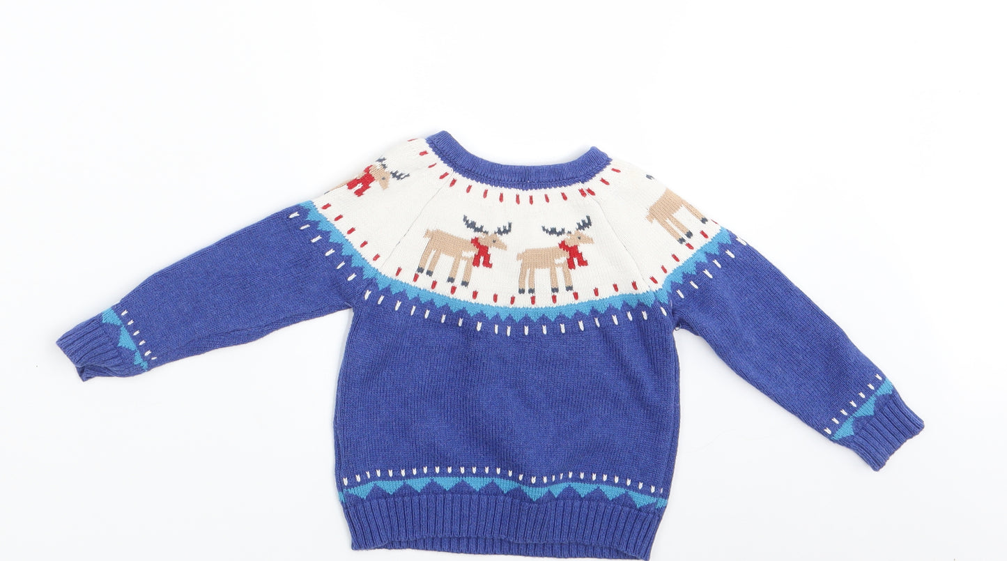 John Lewis Baby Blue Fair Isle  Pullover Jumper Size 12-18 Months  - Seasonal Christmas Festive Holiday