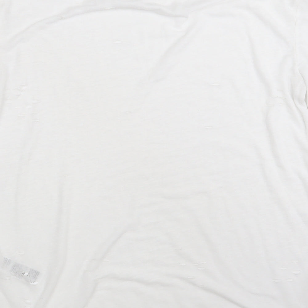Topshop Womens White   Basic T-Shirt Size 10  - Distressed
