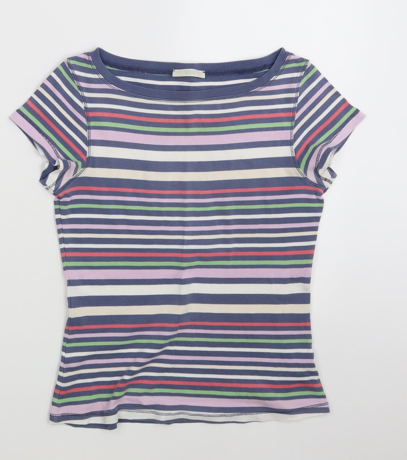 M&S Womens Multicoloured Striped  Basic T-Shirt Size 10