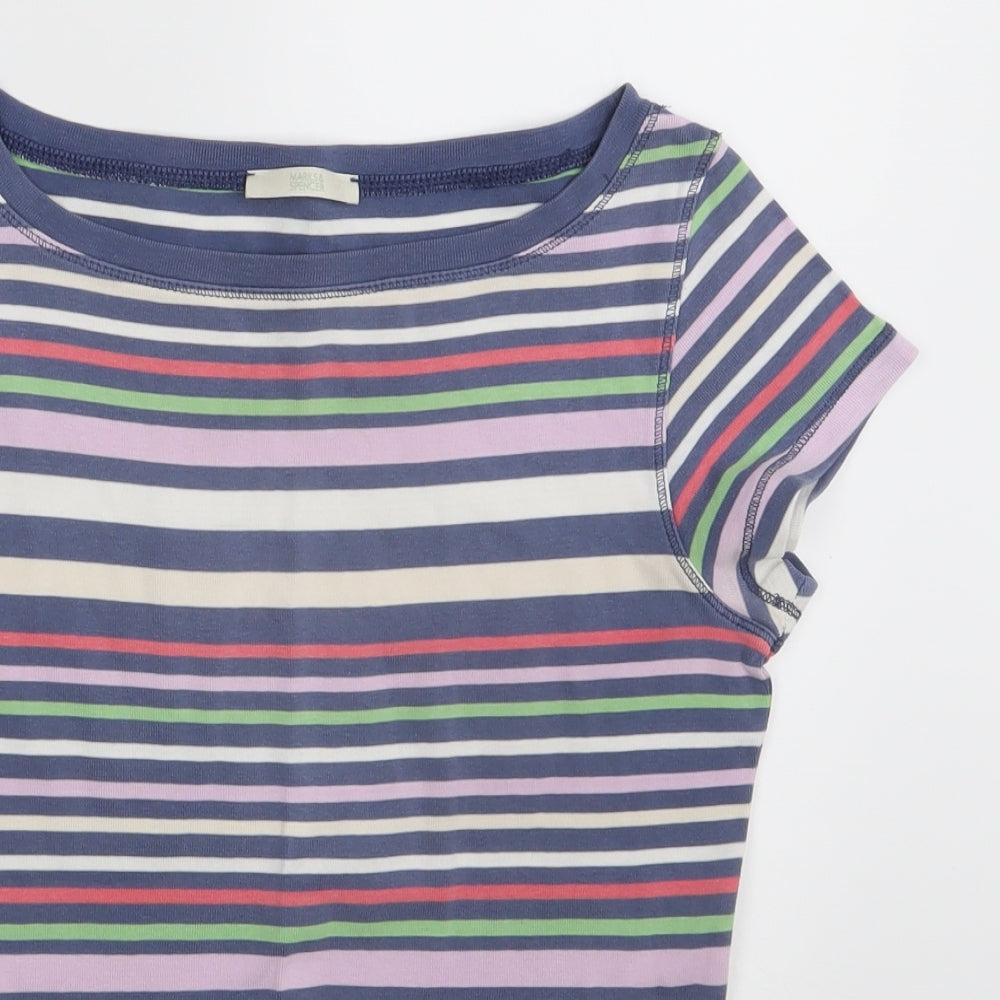 M&S Womens Multicoloured Striped  Basic T-Shirt Size 10