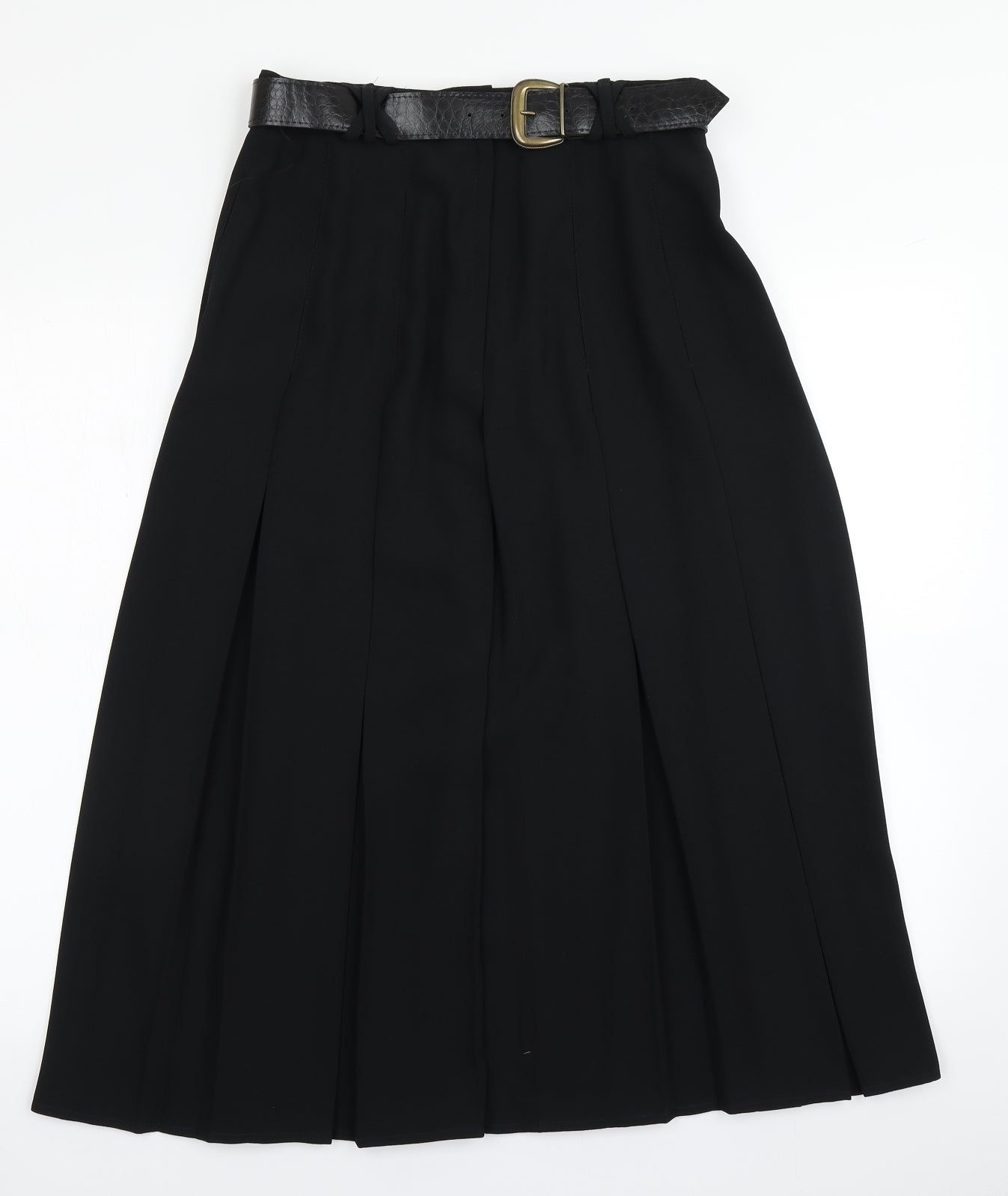 Preworn Womens Black   Pleated Skirt Size 14  - Belted
