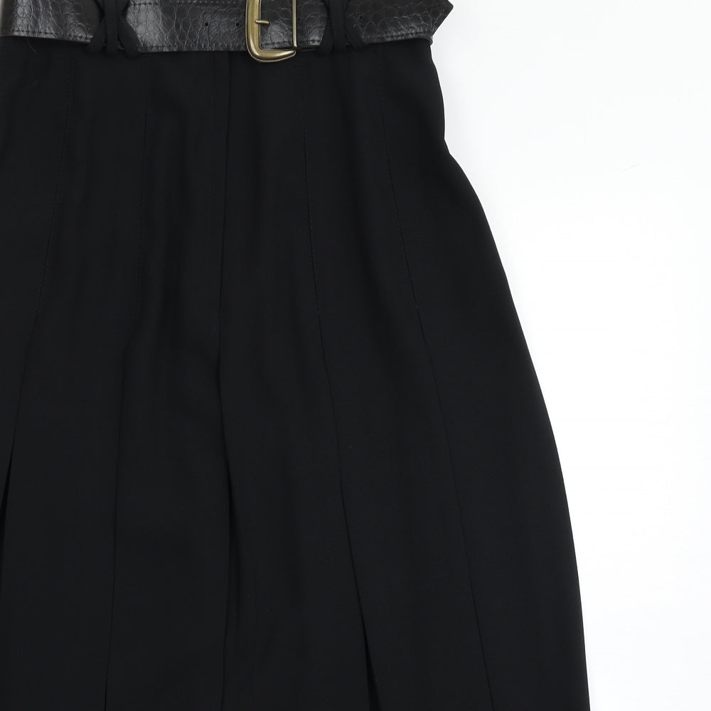 Preworn Womens Black   Pleated Skirt Size 14  - Belted