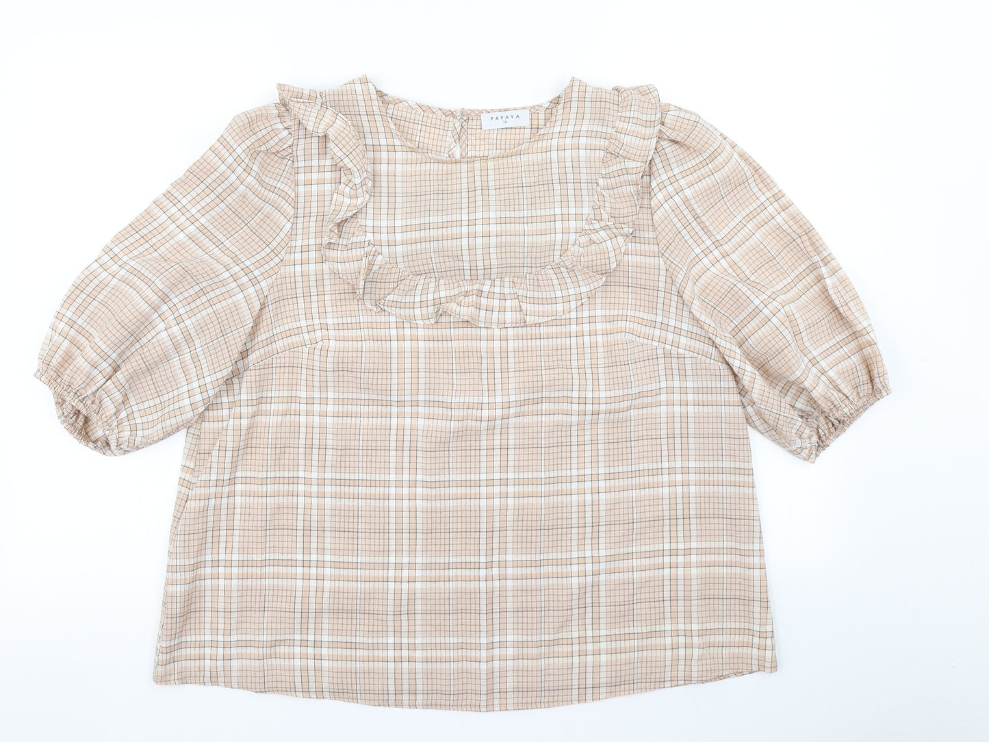 Papaya Womens Brown Plaid  Basic Blouse Size 14