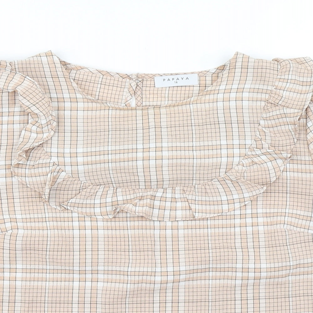 Papaya Womens Brown Plaid  Basic Blouse Size 14