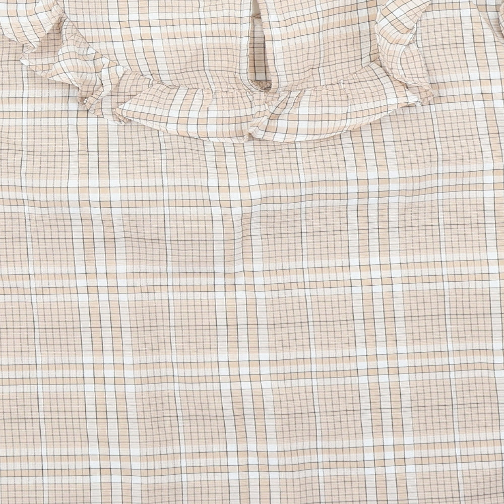 Papaya Womens Brown Plaid  Basic Blouse Size 14