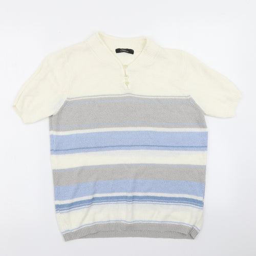 BM Collection Womens White Striped Knit Pullover Jumper Size S