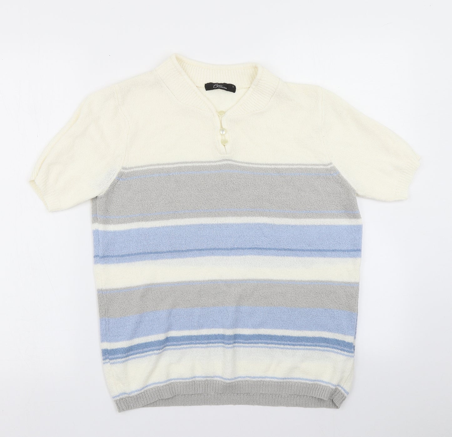 BM Collection Womens White Striped Knit Pullover Jumper Size S