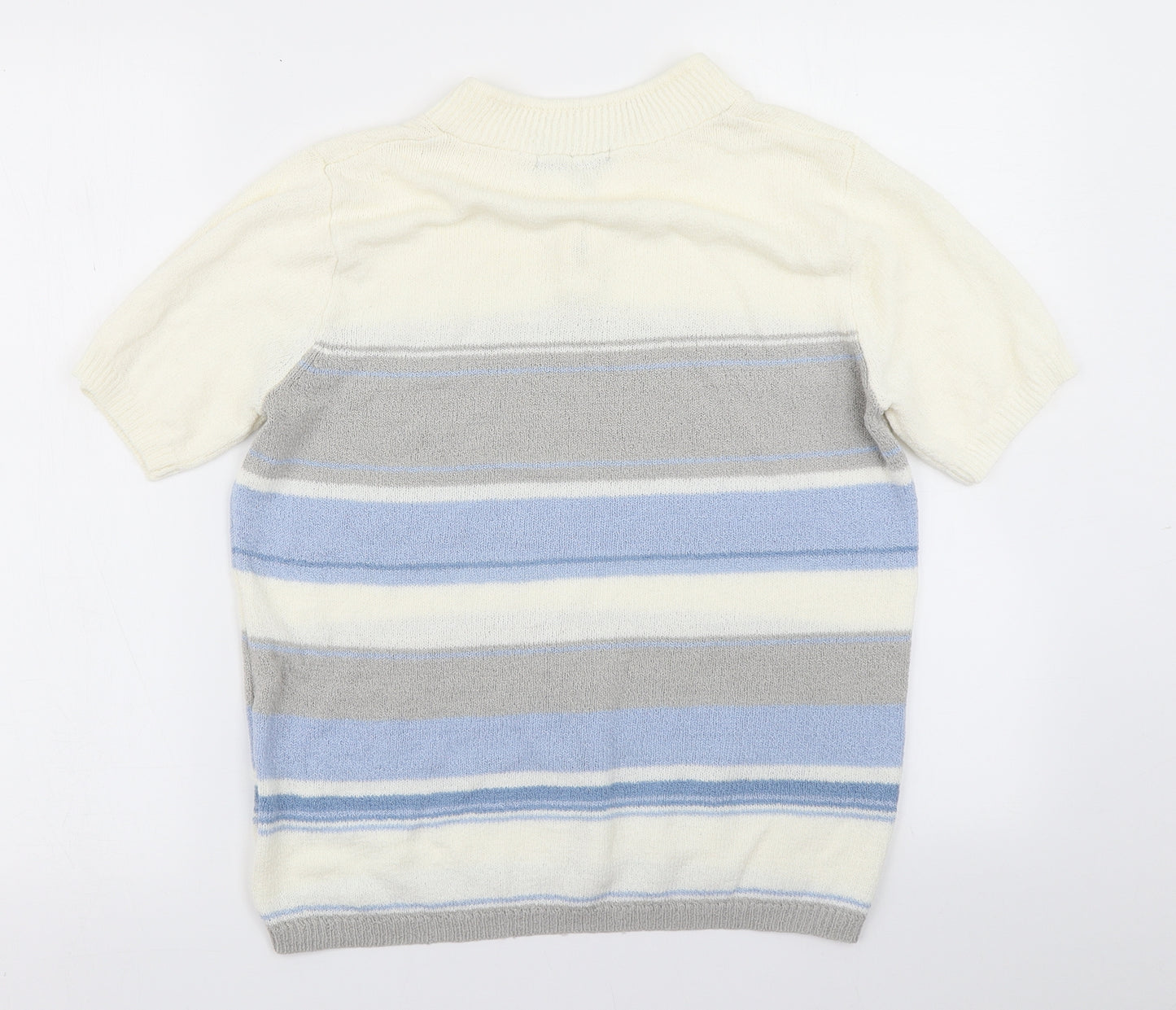 BM Collection Womens White Striped Knit Pullover Jumper Size S