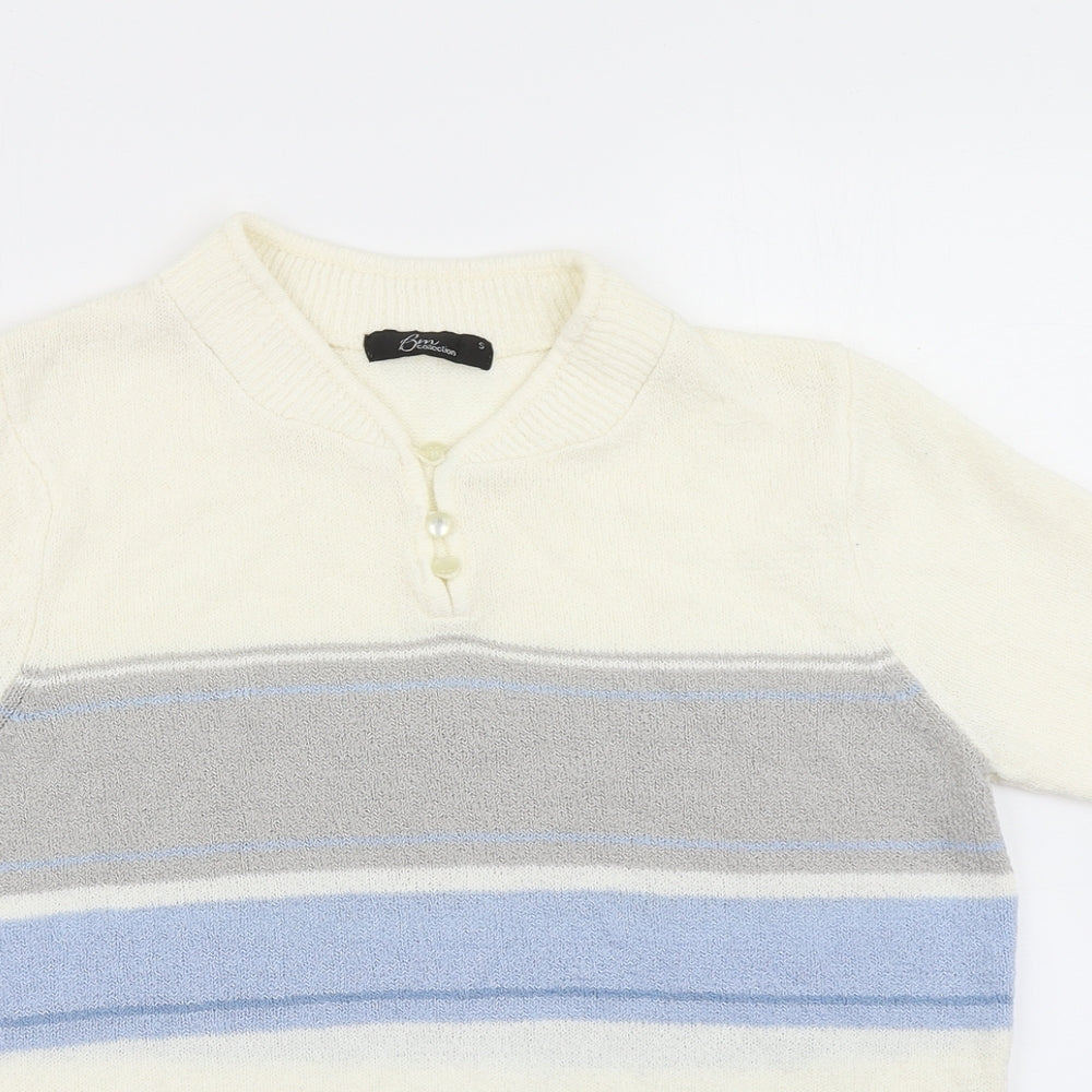 BM Collection Womens White Striped Knit Pullover Jumper Size S