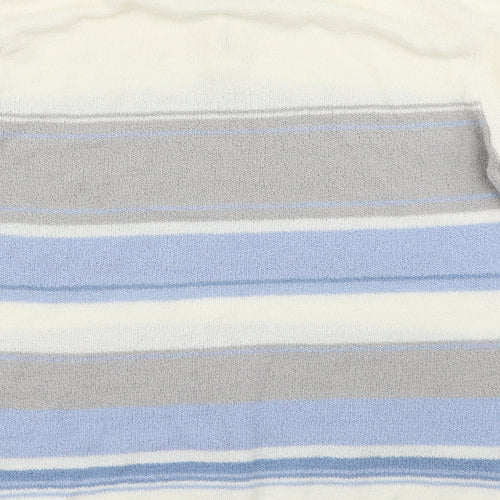 BM Collection Womens White Striped Knit Pullover Jumper Size S