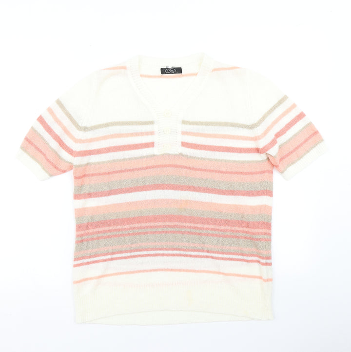 BM Womens White Striped Knit Pullover Jumper Size S