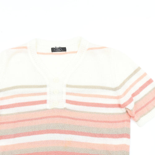 BM Womens White Striped Knit Pullover Jumper Size S