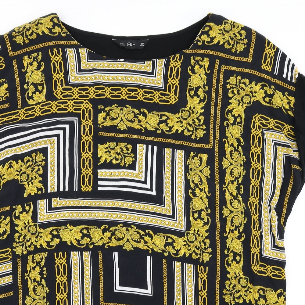 F&F Womens Black Geometric  Basic T-Shirt Size 22
