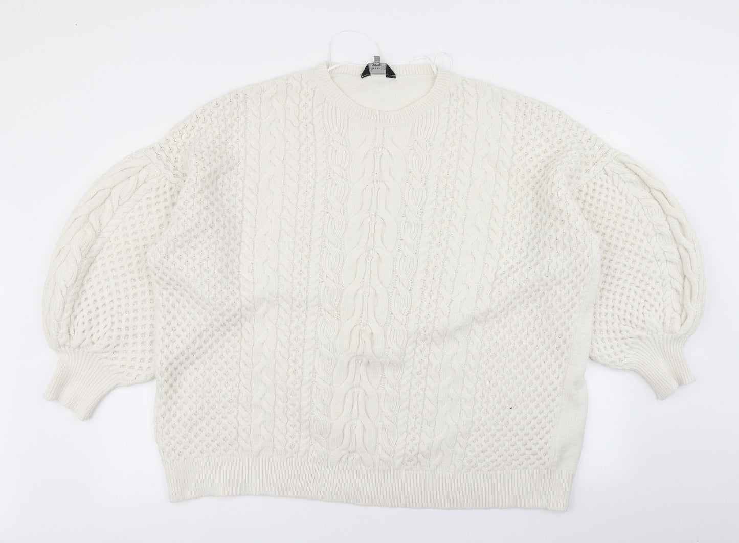 F&F Womens White  Knit Pullover Jumper Size 22  - Balloon Sleeve